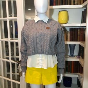 Cropped Gray Cable Knit Sweater